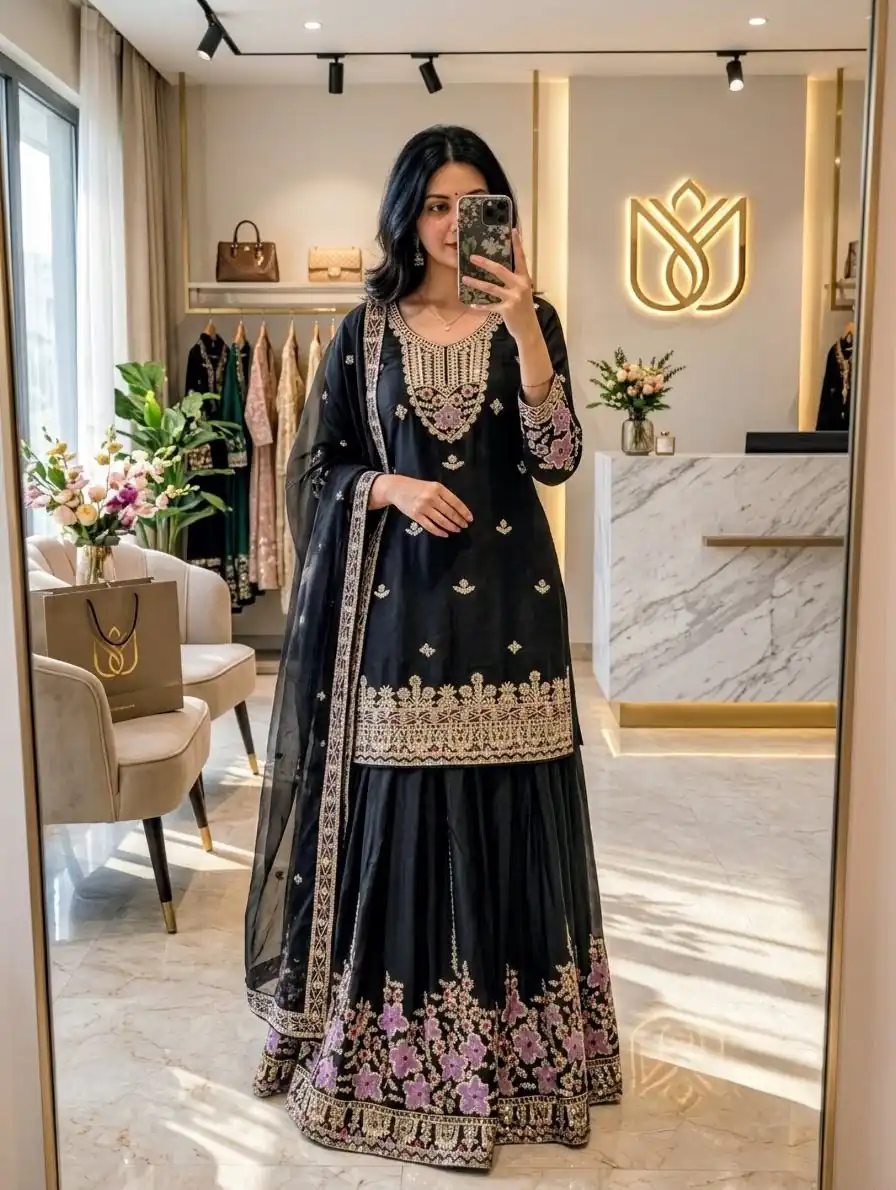 WW 1273 Black Chinon Silk Salwar Suit with Embroidery Work & Sequins Work. Get it for ₹2499. Delivery 4-6 Working Days. Shop now. | Jump Suits, Salwar suit, Casual Suits, Creative suits, Designer Suits, Palazzo Suits, Party Wear Suits, Patiala Suits, Straight Suits