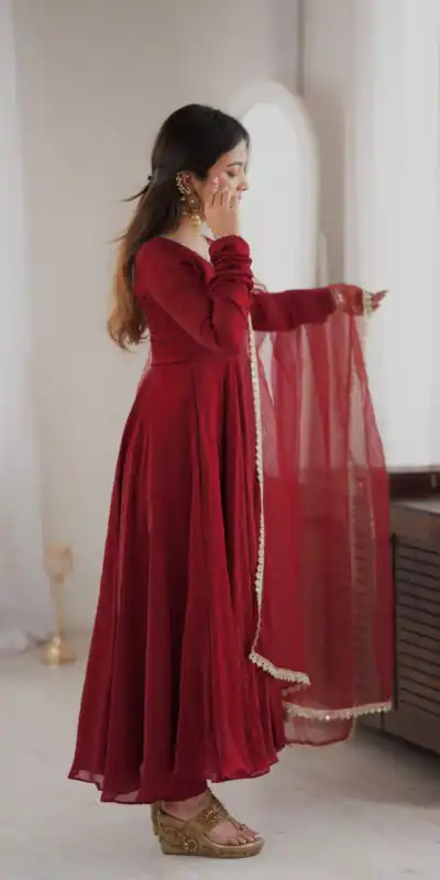 SRK 5355 Maroon Doremon Crush Gown with Lace Work & Mirror Work. Exclusive Offer ₹2099. Delivery 4-6 Working Days. Shop now. | Gowns, Bollywood Gowns, Creative Gowns, Designer Gowns, Embroidered Gowns, Party Wear Gowns