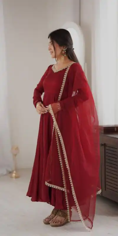 SRK 5355 Maroon Doremon Crush Gown with Lace Work & Mirror Work. Exclusive Offer ₹2099. Delivery 4-6 Working Days. Shop now. | Gowns, Bollywood Gowns, Creative Gowns, Designer Gowns, Embroidered Gowns, Party Wear Gowns