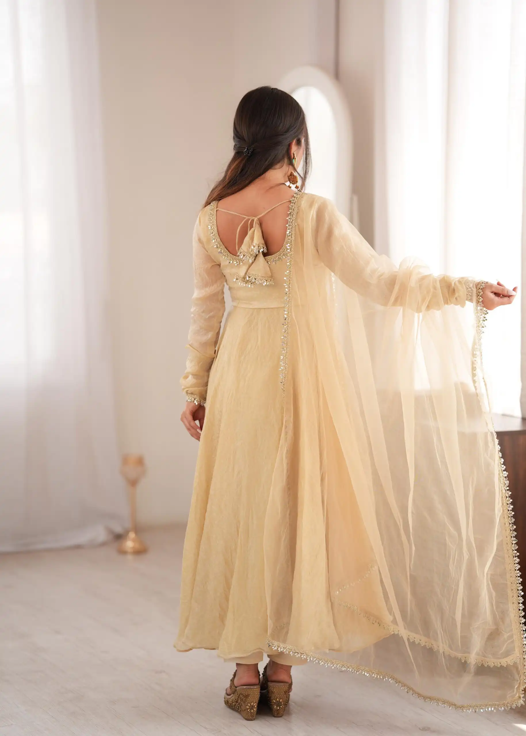 SRK 5355 Off White Doremon Crush Gown with Lace Work & Mirror Work. Exclusive Offer ₹2099. Delivery 4-6 Working Days. Shop now. | Gowns, Bollywood Gowns, Creative Gowns, Designer Gowns, Embroidered Gowns, Party Wear Gowns