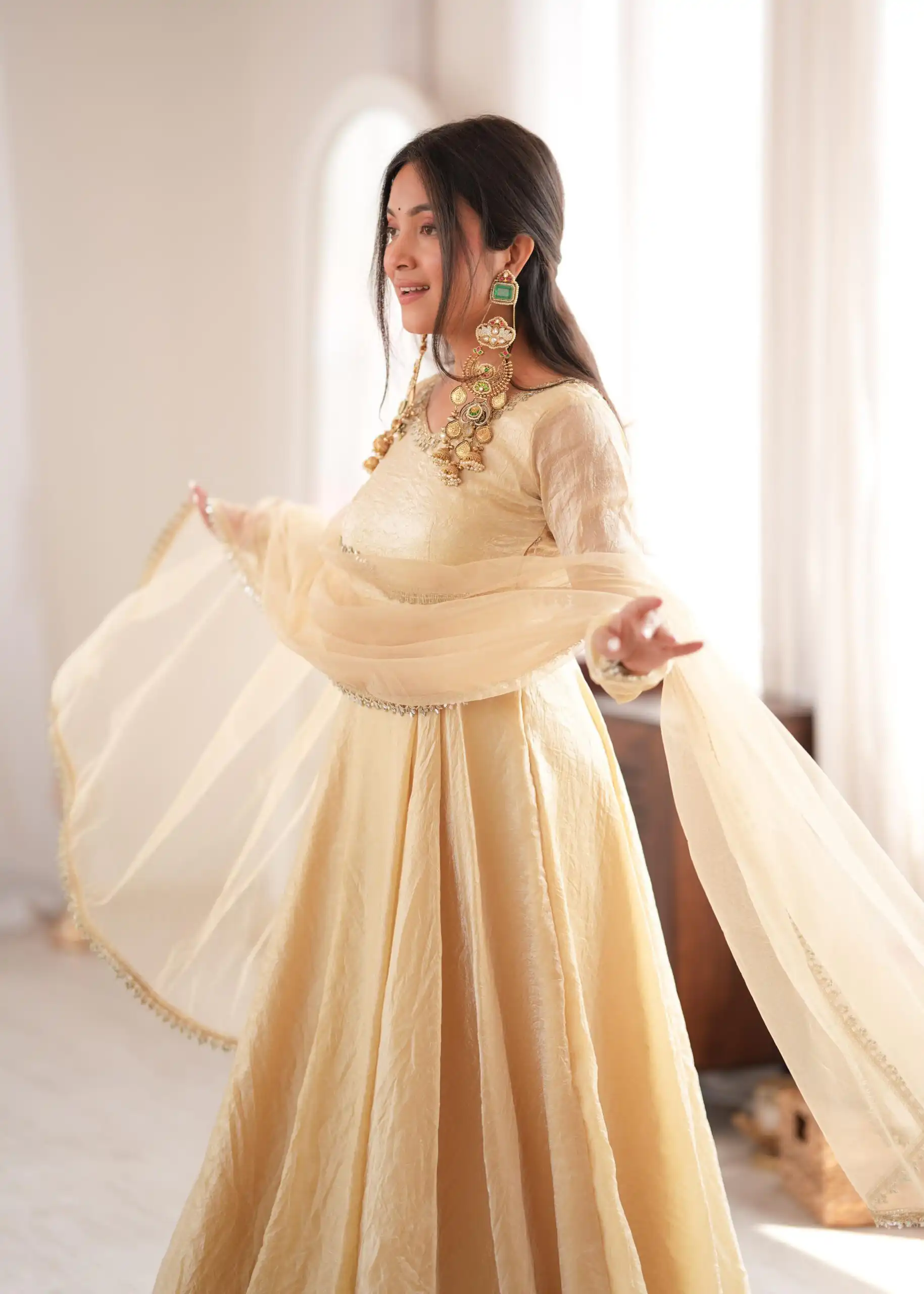 SRK 5355 Off White Doremon Crush Gown with Lace Work & Mirror Work. Exclusive Offer ₹2099. Delivery 4-6 Working Days. Shop now. | Gowns, Bollywood Gowns, Creative Gowns, Designer Gowns, Embroidered Gowns, Party Wear Gowns