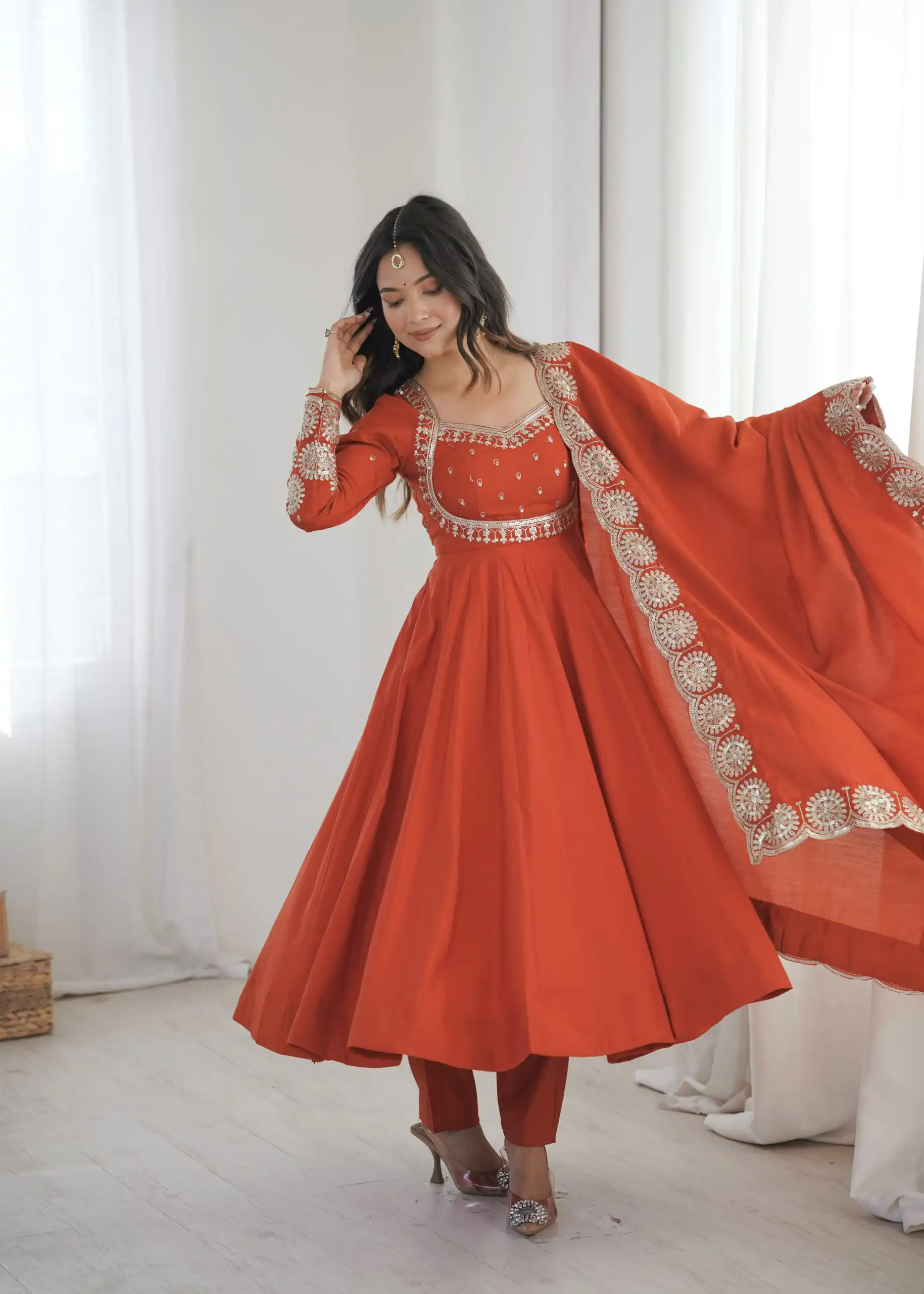 ZF 5026  Orange Colour Roman Silk Salwar Suit with Embroidery Work. Best Price ₹2399. Delivery 4-6 Working Days. Shop now. | Anarkali Suits, Bollywood Anarkali, Creative-Anarkali, Designer Anarkali, Embroidered Anarkali, Party Wear Anarkali