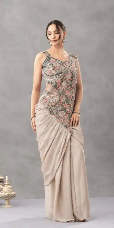 ST 1180 Chiku in Chiku Chinon. Embroidery Work Gorgeous Saree Wedding, Party, Festive, Events, Grab it for ₹1899. Delivery 4-6 Working Days. Shop now. | Designer Sarees, Modern Digital sarees, Sarees, Bollywood Sarees, Creative Sarees, Embroidered Sarees, Ethnic Saree, Party Wear Sarees