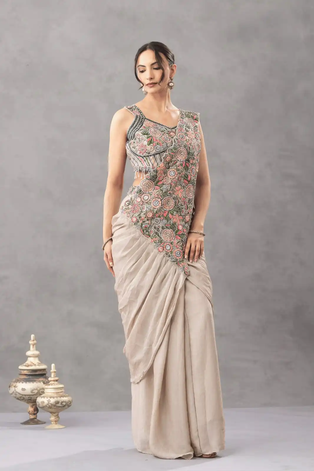 ST 1180 Chiku in Chiku Chinon. Embroidery Work Gorgeous Saree Wedding, Party, Festive, Events, Grab it for ₹1899. Delivery 4-6 Working Days. Shop now. | Designer Sarees, Modern Digital sarees, Sarees, Bollywood Sarees, Creative Sarees, Embroidered Sarees, Ethnic Saree, Party Wear Sarees