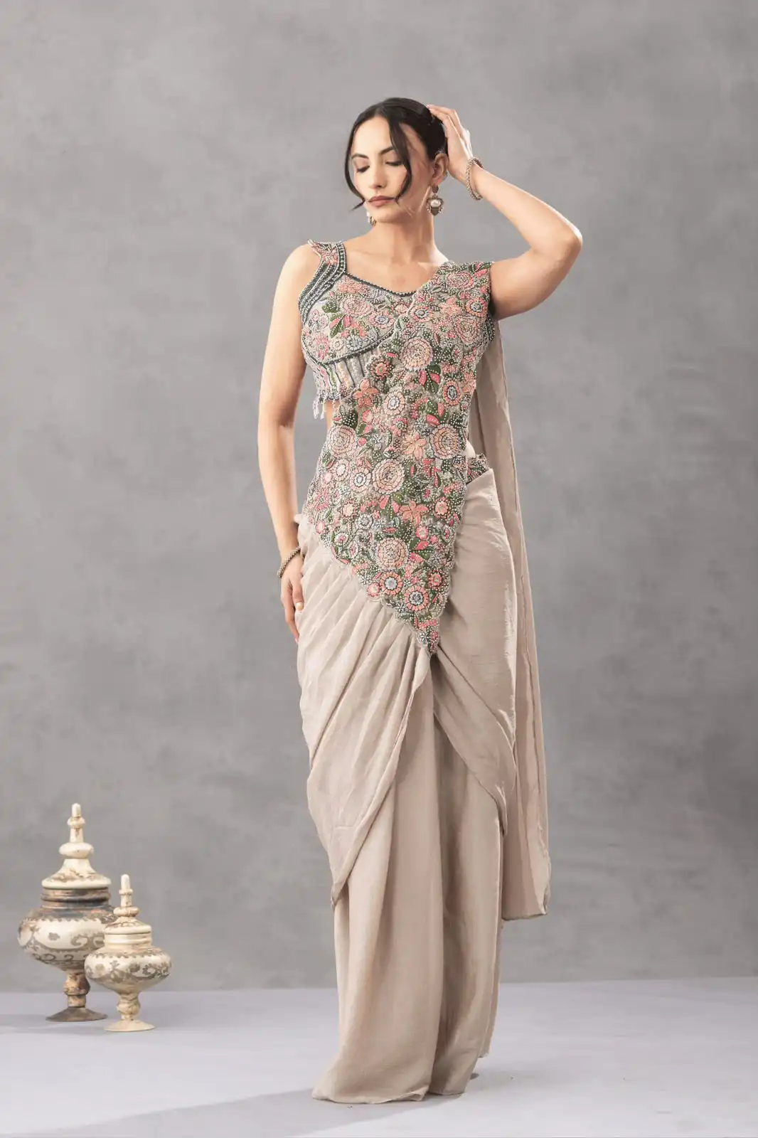 ST 1180 Chiku in Chiku Chinon. Embroidery Work Gorgeous Saree Wedding, Party, Festive, Events, Grab it for ₹1899. Delivery 4-6 Working Days. Shop now. | Designer Sarees, Modern Digital sarees, Sarees, Bollywood Sarees, Creative Sarees, Embroidered Sarees, Ethnic Saree, Party Wear Sarees