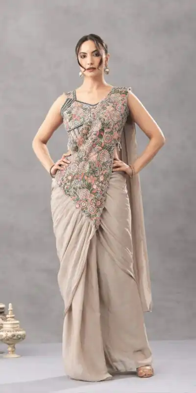 ST 1180 Chiku in Chiku Chinon. Embroidery Work Gorgeous Saree Wedding, Party, Festive, Events, Grab it for ₹1899. Delivery 4-6 Working Days. Shop now. | Designer Sarees, Modern Digital sarees, Sarees, Bollywood Sarees, Creative Sarees, Embroidered Sarees, Ethnic Saree, Party Wear Sarees