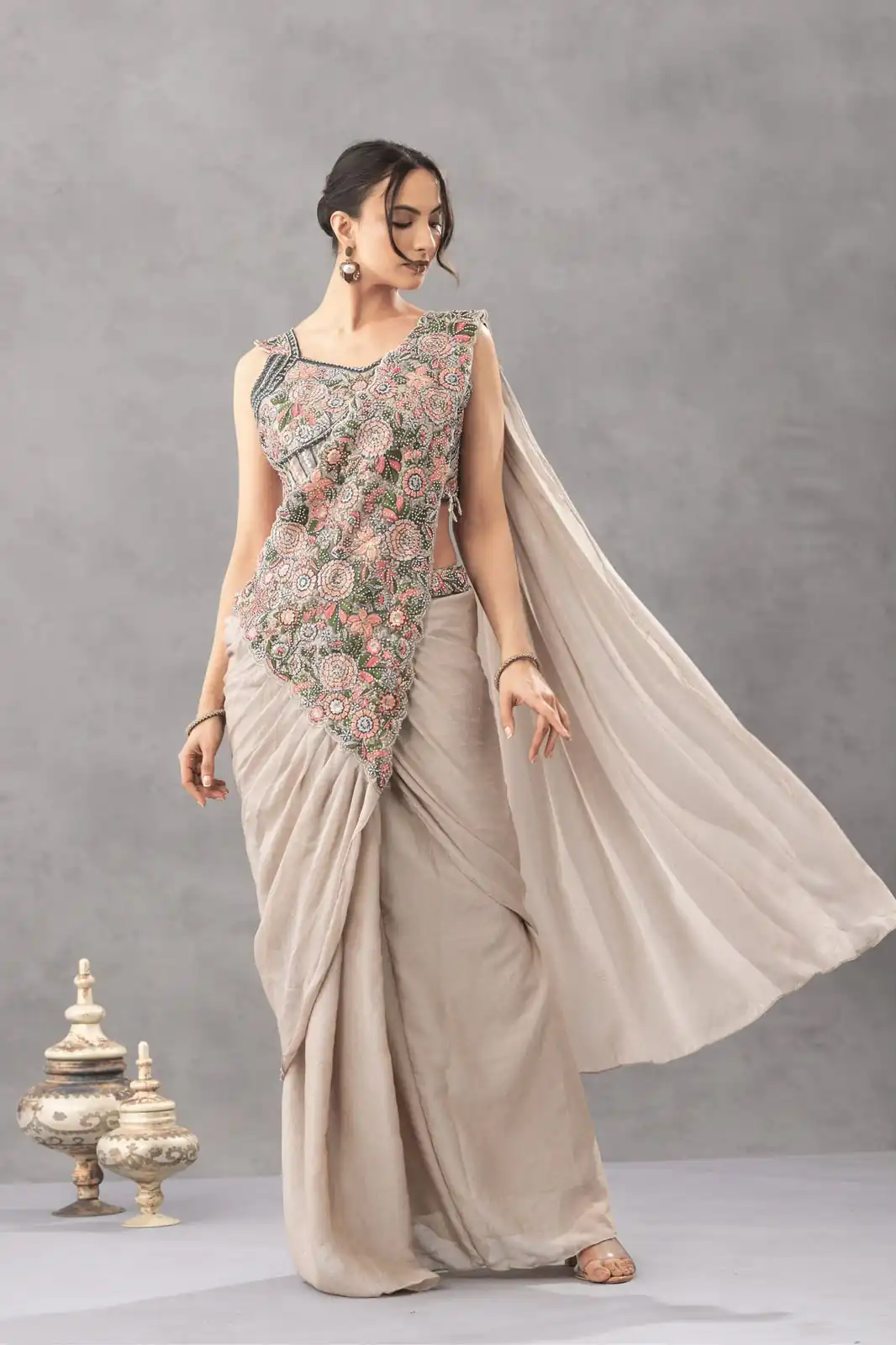 ST 1180 Chiku in Chiku Chinon. Embroidery Work Gorgeous Saree Wedding, Party, Festive, Events, Grab it for ₹1899. Delivery 4-6 Working Days. Shop now. | Designer Sarees, Modern Digital sarees, Sarees, Bollywood Sarees, Creative Sarees, Embroidered Sarees, Ethnic Saree, Party Wear Sarees