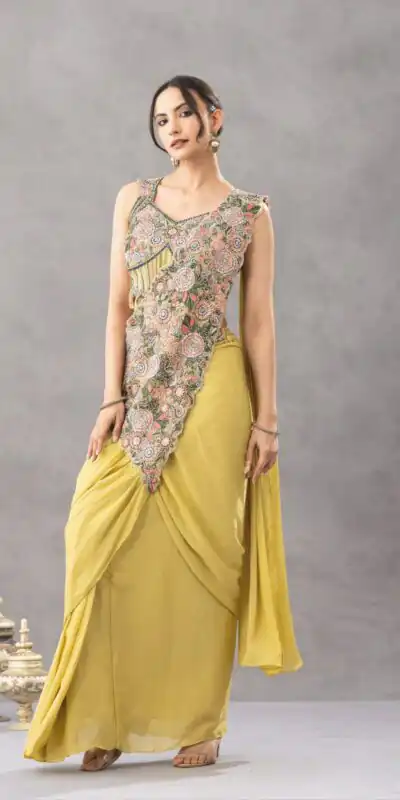 ST 1180 Lemon Yellow in Chinon. Embroidery Work Gorgeous Saree Wedding, Party, Festive, Events, Grab it for ₹1899. Delivery 4-6 Working Days. Shop now. | Designer Sarees, Modern Digital sarees, Sarees, Bollywood Sarees, Creative Sarees, Embroidered Sarees, Ethnic Saree, Party Wear Sarees