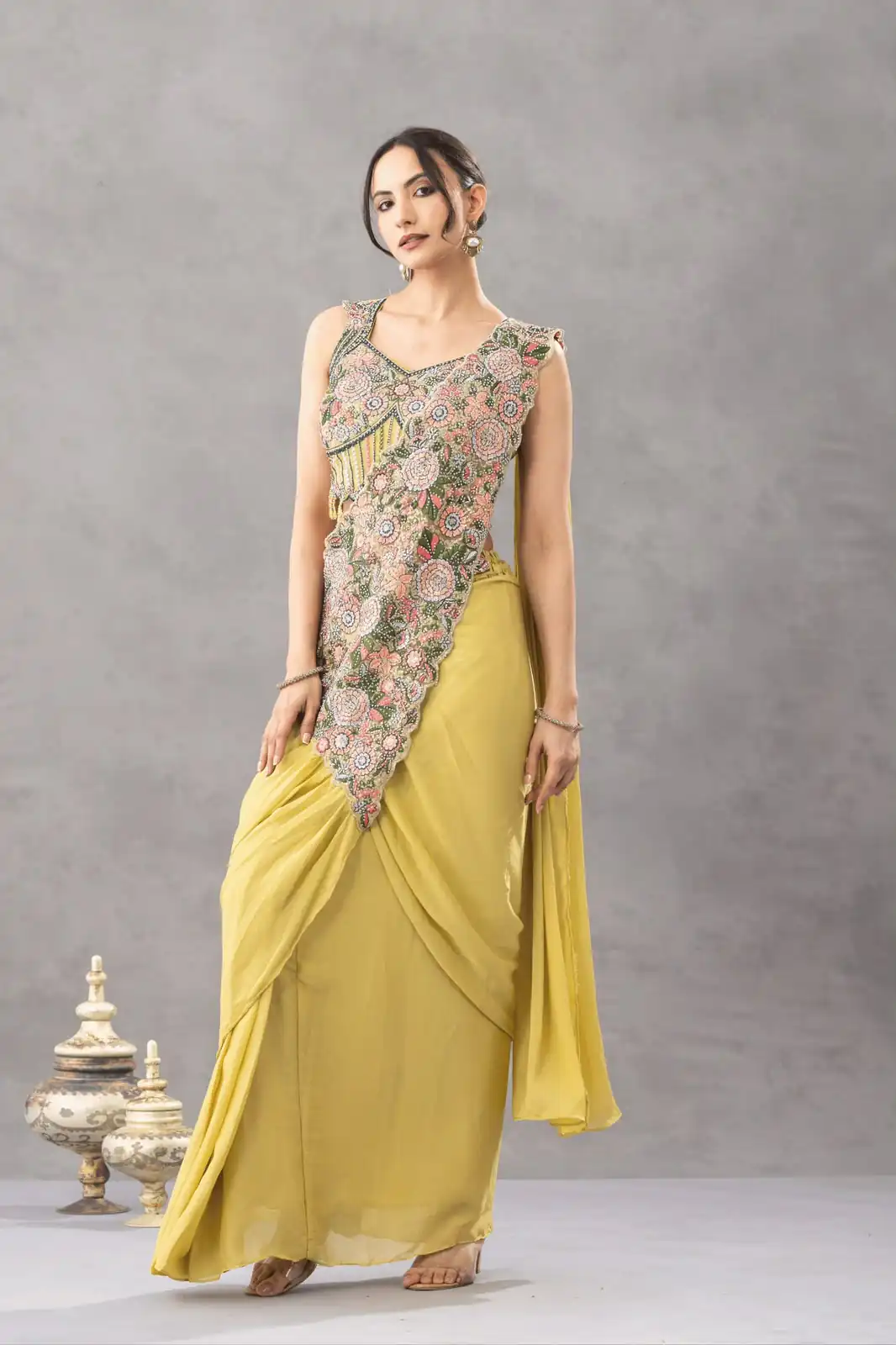 ST 1180 Lemon Yellow in Chinon. Embroidery Work Gorgeous Saree Wedding, Party, Festive, Events, Grab it for ₹1899. Delivery 4-6 Working Days. Shop now. | Designer Sarees, Modern Digital sarees, Sarees, Bollywood Sarees, Creative Sarees, Embroidered Sarees, Ethnic Saree, Party Wear Sarees