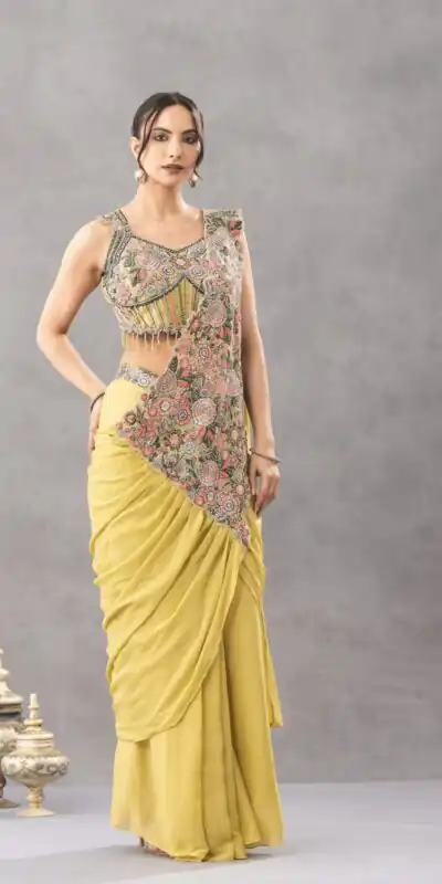 ST 1180 Lemon Yellow in Chinon. Embroidery Work Gorgeous Saree Wedding, Party, Festive, Events, Grab it for ₹1899. Delivery 4-6 Working Days. Shop now. | Designer Sarees, Modern Digital sarees, Sarees, Bollywood Sarees, Creative Sarees, Embroidered Sarees, Ethnic Saree, Party Wear Sarees