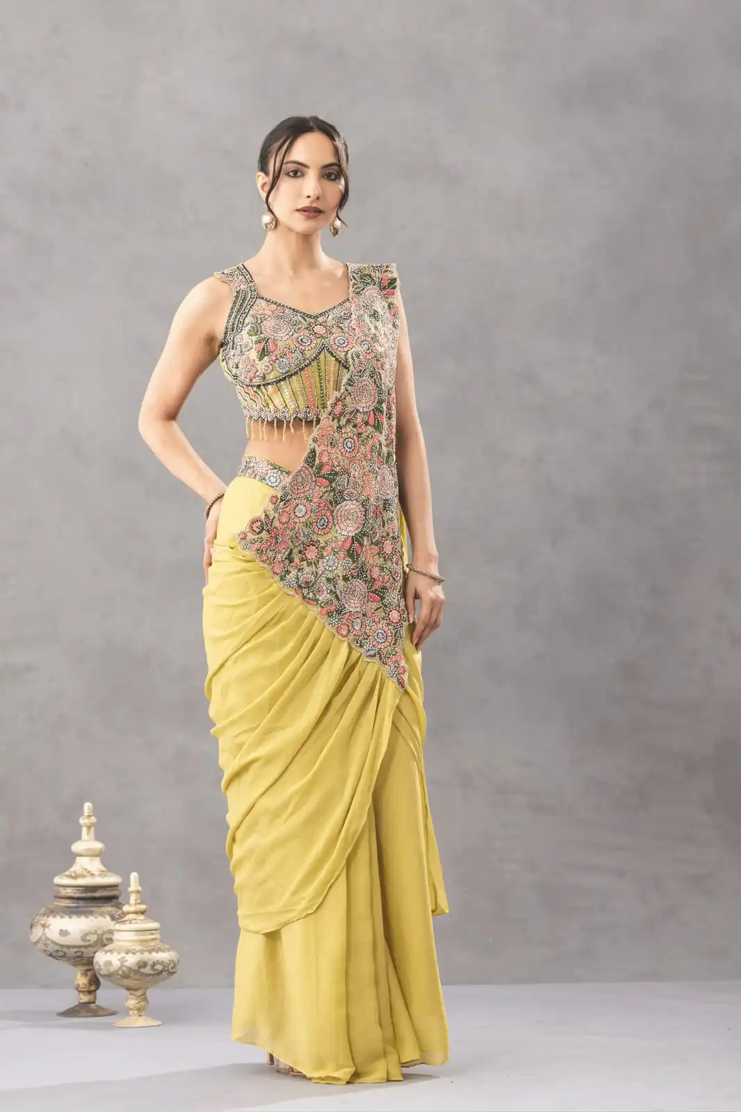 ST 1180 Lemon Yellow in Chinon. Embroidery Work Gorgeous Saree Wedding, Party, Festive, Events, Grab it for ₹1899. Delivery 4-6 Working Days. Shop now. | Designer Sarees, Modern Digital sarees, Sarees, Bollywood Sarees, Creative Sarees, Embroidered Sarees, Ethnic Saree, Party Wear Sarees