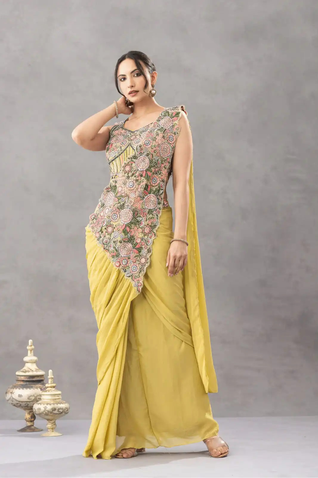 ST 1180 Lemon Yellow in Chinon. Embroidery Work Gorgeous Saree Wedding, Party, Festive, Events, Grab it for ₹1899. Delivery 4-6 Working Days. Shop now. | Designer Sarees, Modern Digital sarees, Sarees, Bollywood Sarees, Creative Sarees, Embroidered Sarees, Ethnic Saree, Party Wear Sarees