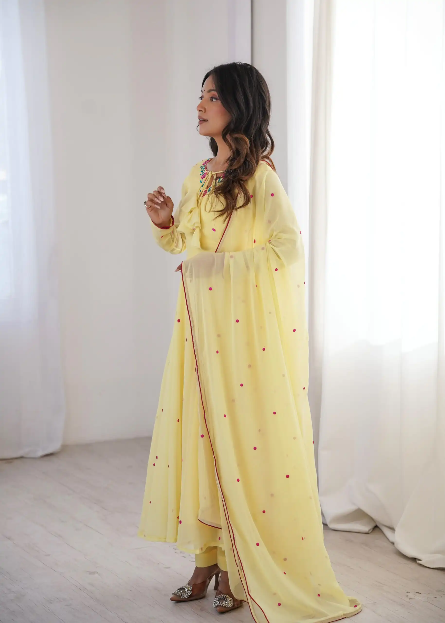 SP 82 Yellow in Heavy Faux Georgette Embroidery Work Salwar Suit . Introductory Price ₹1999. Delivery 4-6 Working Days. Shop now. | Anarkali Suits, Bollywood Anarkali, Creative-Anarkali, Designer Anarkali, Embroidered Anarkali, Party Wear Anarkali