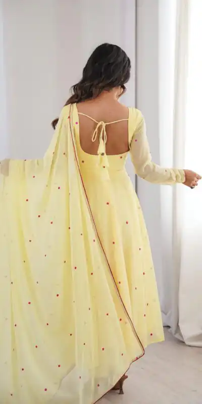 SP 82 Yellow in Heavy Faux Georgette Embroidery Work Salwar Suit . Introductory Price ₹1999. Delivery 4-6 Working Days. Shop now. | Anarkali Suits, Bollywood Anarkali, Creative-Anarkali, Designer Anarkali, Embroidered Anarkali, Party Wear Anarkali