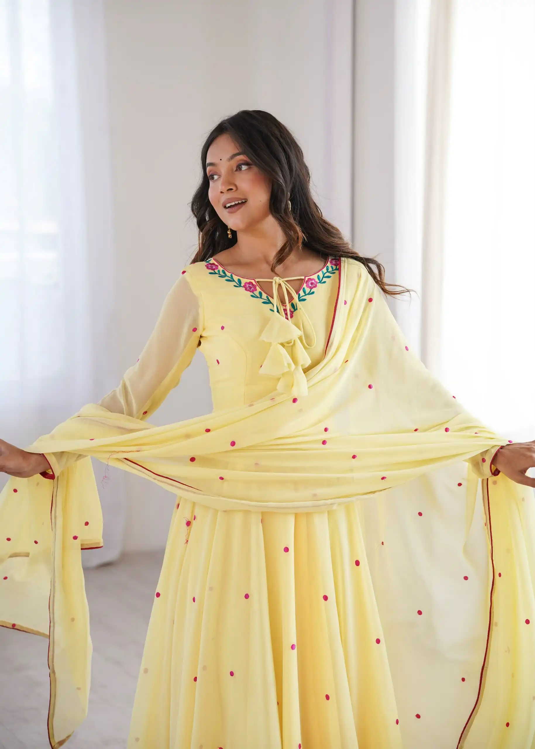 SP 82 Yellow in Heavy Faux Georgette Embroidery Work Salwar Suit . Introductory Price ₹1999. Delivery 4-6 Working Days. Shop now. | Anarkali Suits, Bollywood Anarkali, Creative-Anarkali, Designer Anarkali, Embroidered Anarkali, Party Wear Anarkali
