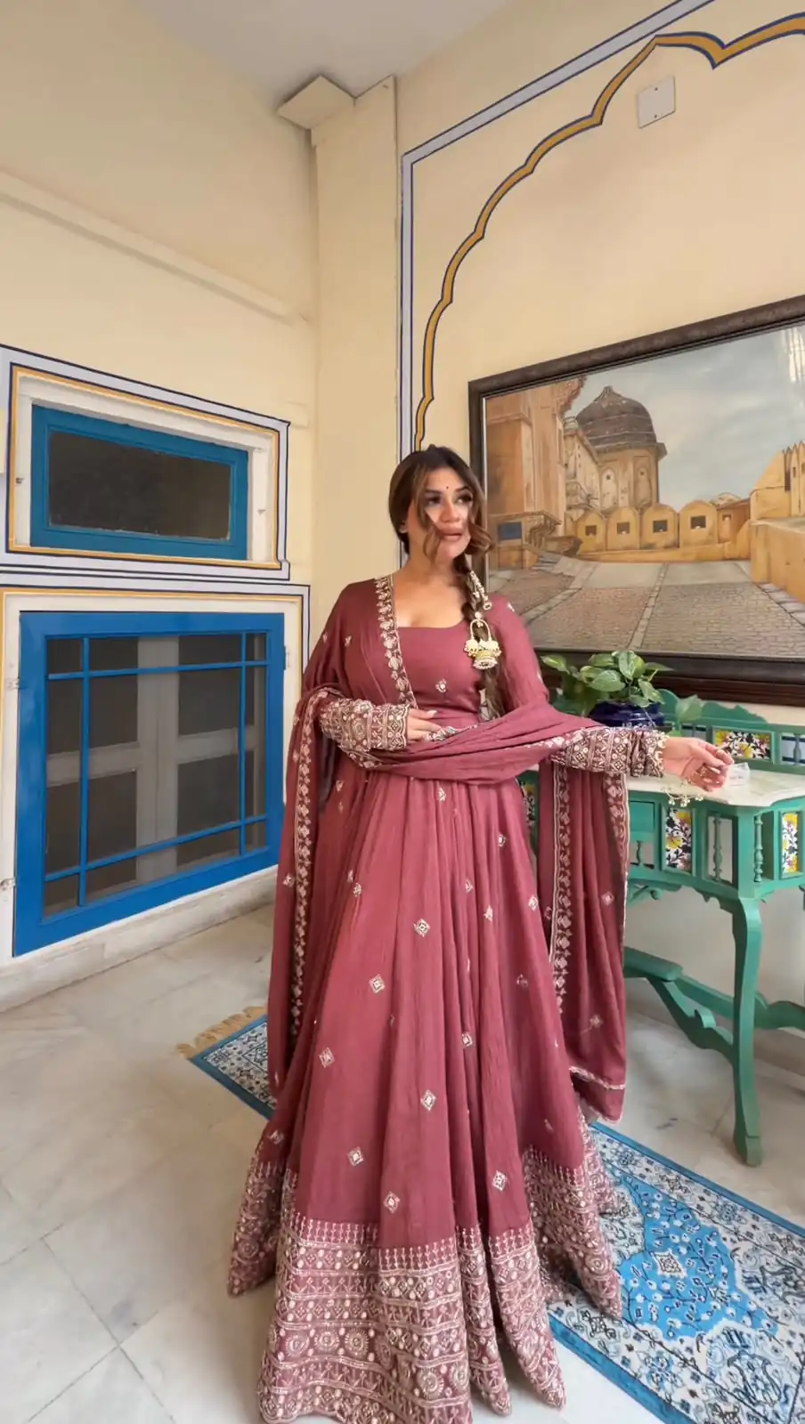 KD1589 Peach Color Mul Chanderi Silk Mul Chanderi Silk Thread Embroidery Gown Delivery 4-6 Working Days. Online Shop now. | Gowns, Bollywood Gowns, Creative Gowns, Designer Gowns, Embroidered Gowns, Party Wear Gowns