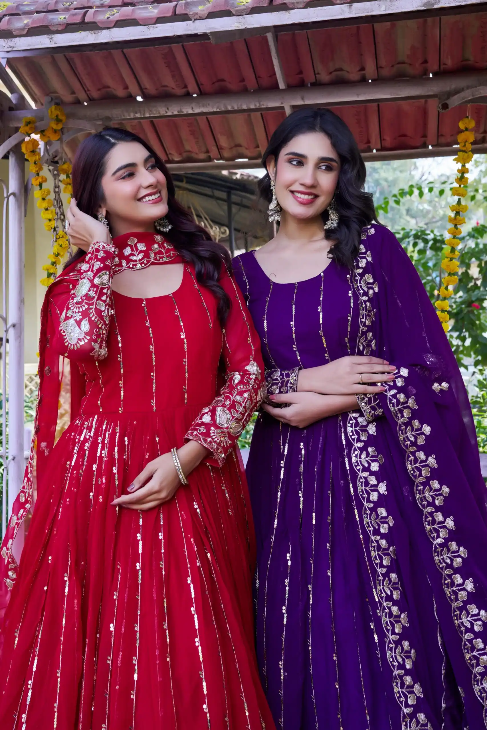 Ram 170 | Red Fox Georgette Gown with Embroidery Work & Sequins Work. Available at ₹2149 only. Delivery 4-6 Working Days. Shop now. | Gowns, Bollywood Gowns, Creative Gowns, Designer Gowns, Embroidered Gowns, Party Wear Gowns