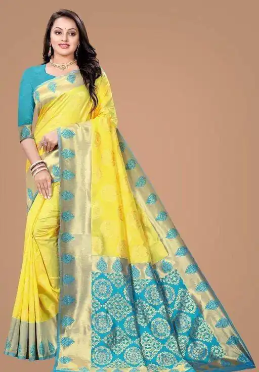 KP 4069 Yellow Soft Lichi Silk Cloth Saree Perfect for Wedding, Party, Family Gatherings, Sangeet, Festive Deal ₹1449. Delivery 4-6 Working Days | Designer Sarees, Modern Digital sarees, Sarees, Bollywood Sarees, Creative Sarees, Embroidered Sarees, Ethnic Saree, Party Wear Sarees