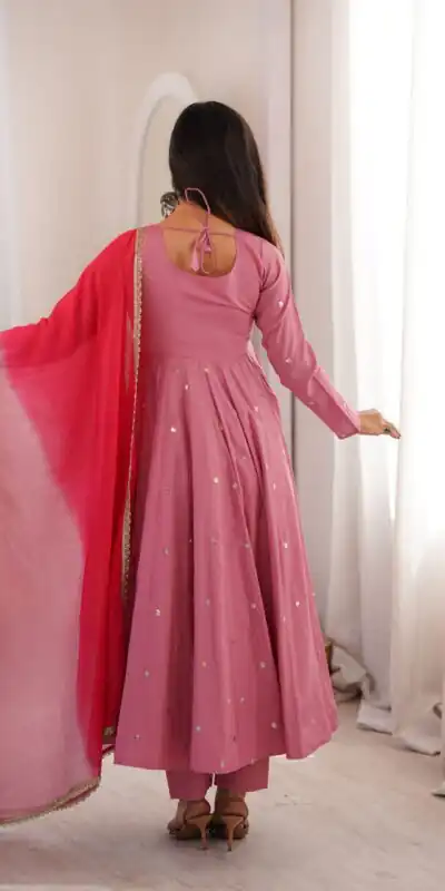 ZF 5023 Pink Roman Silk Gown with Mirror Work & Embroidery Work. Special Price ₹2099. Delivery 4-6 Working Days. Shop now. | Gowns, Bollywood Gowns, Creative Gowns, Designer Gowns, Embroidered Gowns, Party Wear Gowns