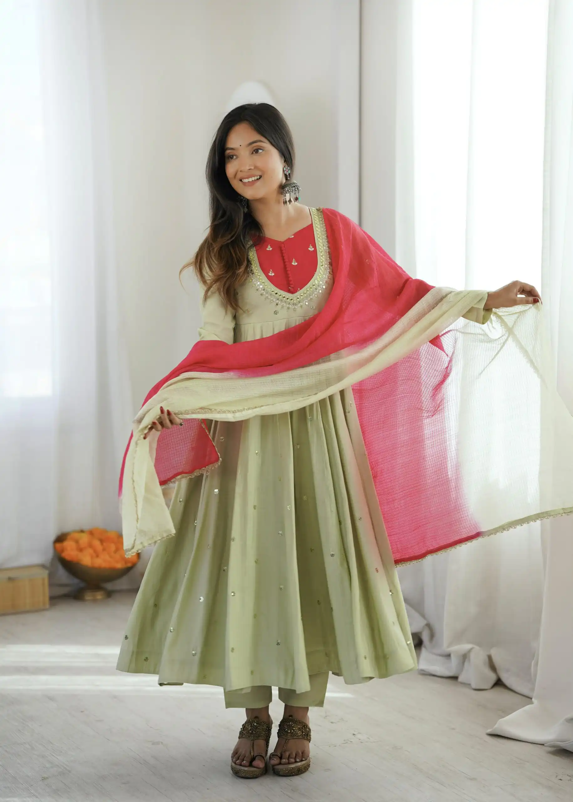 ZF 5023 Pista Roman Silk Gown with Mirror Work & Embroidery Work. Special Price ₹2099. Delivery 4-6 Working Days. Shop now. | Gowns, Bollywood Gowns, Creative Gowns, Designer Gowns, Embroidered Gowns, Party Wear Gowns