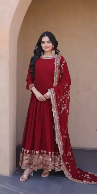 KA 1256 Maroon Faux Blooming Gown Perfect for Wedding, Party, Pongal, Raksha Bandhan, Mehendi –. Introductory Price ₹2549. Delivery 4-6 Working Days | Gowns, Bollywood Gowns, Creative Gowns, Designer Gowns, Embroidered Gowns, Party Wear Gowns