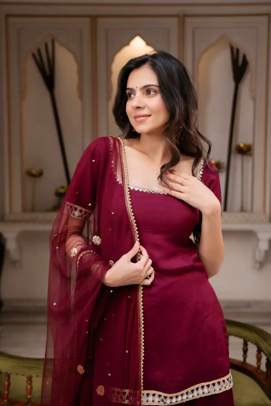 ST 1197 Maroon | Faux Georgette Salwar Suit with Mirror Work & Embroidery Work. Get it for ₹1849. Delivery 4-6 Working Days. Shop now. | Jump Suits, Salwar suit, Casual Suits, Creative suits, Designer Suits, Palazzo Suits, Party Wear Suits, Patiala Suits, Straight Suits