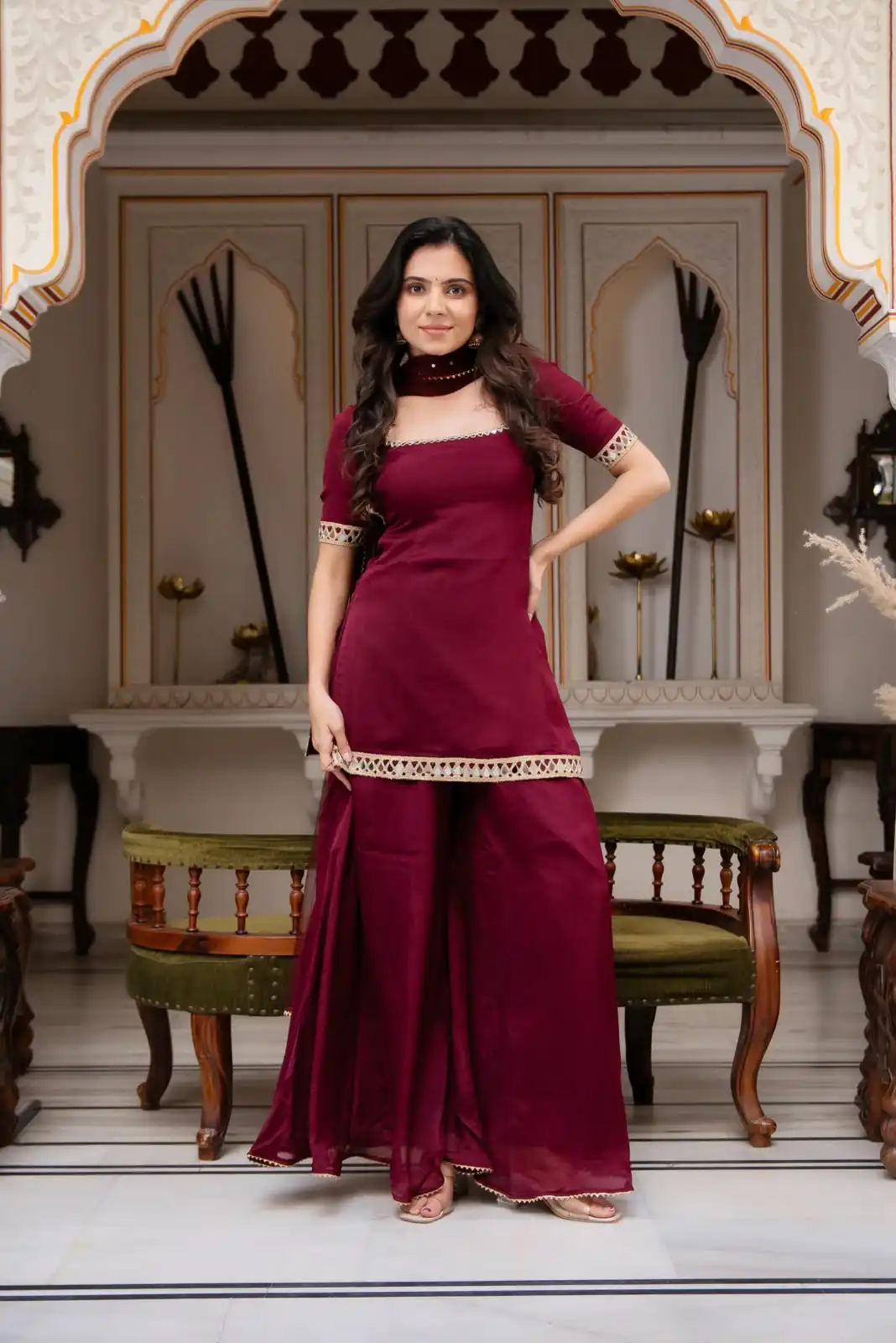 ST 1197 Maroon | Faux Georgette Salwar Suit with Mirror Work & Embroidery Work. Get it for ₹1849. Delivery 4-6 Working Days. Shop now. | Jump Suits, Salwar suit, Casual Suits, Creative suits, Designer Suits, Palazzo Suits, Party Wear Suits, Patiala Suits, Straight Suits