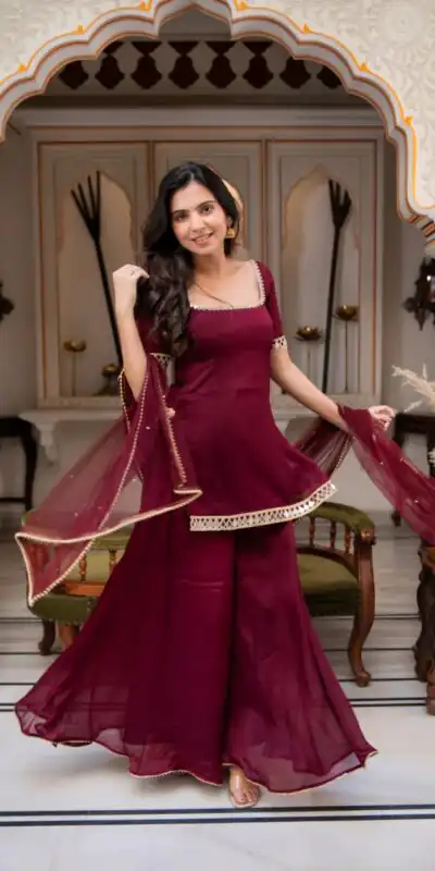 ST 1197 Maroon | Faux Georgette Salwar Suit with Mirror Work & Embroidery Work. Get it for ₹1849. Delivery 4-6 Working Days. Shop now. | Jump Suits, Salwar suit, Casual Suits, Creative suits, Designer Suits, Palazzo Suits, Party Wear Suits, Patiala Suits, Straight Suits