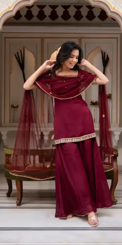 ST 1197 Maroon | Faux Georgette Salwar Suit with Mirror Work & Embroidery Work. Get it for ₹1849. Delivery 4-6 Working Days. Shop now. | Jump Suits, Salwar suit, Casual Suits, Creative suits, Designer Suits, Palazzo Suits, Party Wear Suits, Patiala Suits, Straight Suits