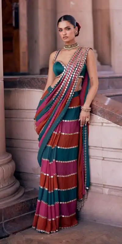 DF 3460 Multi Faux Georgette Saree Perfect for Wedding, Party, Cultural Events, Traditional Day, Pooja – . Grab it for ₹2099. Delivery 4-6 Working Day | Designer Sarees, Modern Digital sarees, Sarees, Bollywood Sarees, Creative Sarees, Embroidered Sarees, Ethnic Saree, Party Wear Sarees