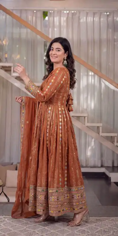 MD 3100 Orange Faux Blooming Gown Perfect for Wedding, Party, Pongal, Raksha Bandhan, Mehendi –. Introductory Price ₹2549. Delivery 4-6 Working Days | Gowns, Bollywood Gowns, Creative Gowns, Designer Gowns, Embroidered Gowns, Party Wear Gowns