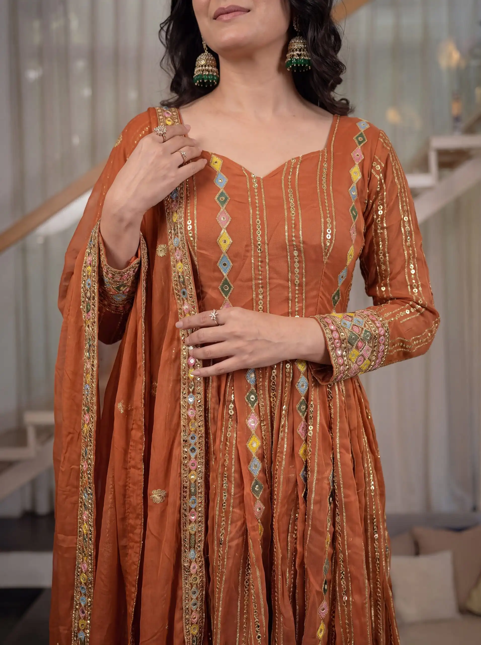 MD 3100 Orange Faux Blooming Gown Perfect for Wedding, Party, Pongal, Raksha Bandhan, Mehendi –. Introductory Price ₹2549. Delivery 4-6 Working Days | Gowns, Bollywood Gowns, Creative Gowns, Designer Gowns, Embroidered Gowns, Party Wear Gowns