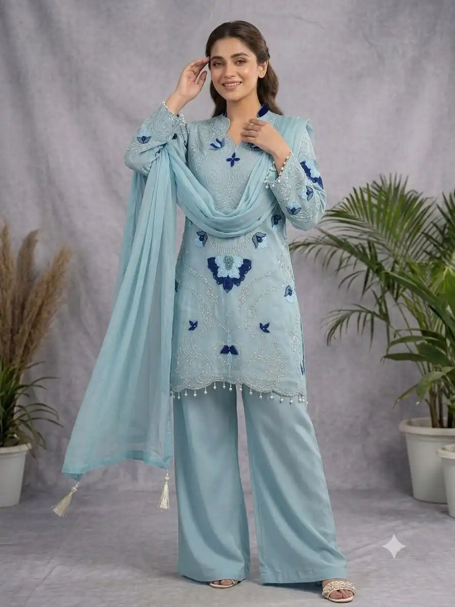 LG 2121 Blue Soft Organza Salwar Suit with Embroidery Work & Cut Work. Available at ₹2099 only. Delivery 4-6 Working Days. Shop now. | Jump Suits, Salwar suit, Casual Suits, Creative suits, Designer Suits, Palazzo Suits, Party Wear Suits, Patiala Suits, Straight Suits