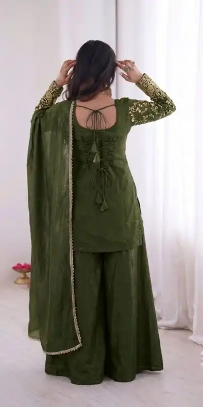 JF 043 Green Pure Fendy Silk Salwar Suitwith Embroidery Work & Sequins Work. Exclusive Offer ₹1940. Delivery 4-6 Working Days. Shop now. | Jump Suits, Salwar suit, Casual Suits, Creative suits, Designer Suits, Palazzo Suits, Party Wear Suits, Patiala Suits, Straight Suits