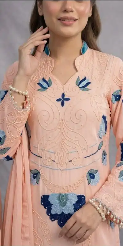 LG 2121 Peach Soft Organza Salwar Suit with Embroidery Work & Cut Work. Available at ₹2099 only. Delivery 4-6 Working Days. Shop now. | Jump Suits, Salwar suit, Casual Suits, Creative suits, Designer Suits, Palazzo Suits, Party Wear Suits, Patiala Suits, Straight Suits