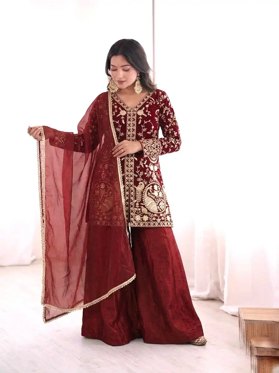 JF 043 Rust Pure Fendy Silk Salwar Suitwith Embroidery Work & Sequins Work. Exclusive Offer ₹1940. Delivery 4-6 Working Days. Shop now. | Jump Suits, Salwar suit, Casual Suits, Creative suits, Designer Suits, Palazzo Suits, Party Wear Suits, Patiala Suits, Straight Suits