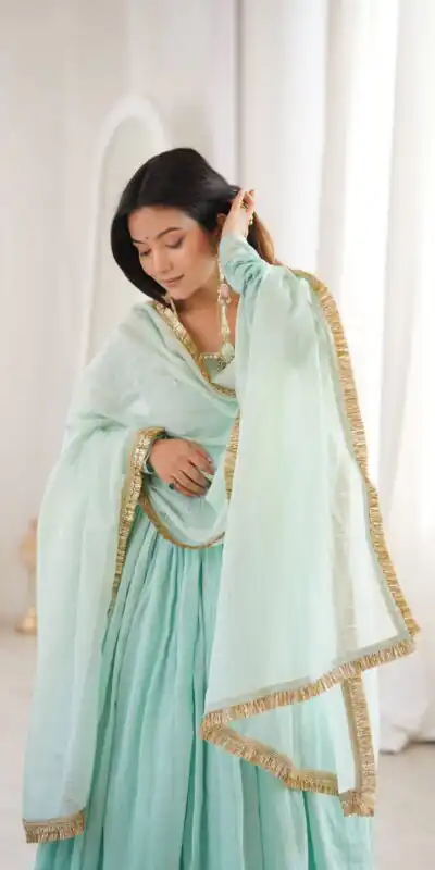 ZF 5020 Sea Green Sea Green Heavy Faux ⁠ Gown with Lace Border & Lace Work. Festive Deal ₹2099. Delivery 4-6 Working Days. Shop now. | Gowns, Bollywood Gowns, Creative Gowns, Designer Gowns, Embroidered Gowns, Party Wear Gowns