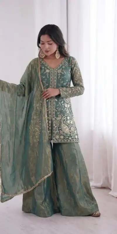 JF 043 Teal Pure Fendy Silk Salwar Suitwith Embroidery Work & Sequins Work. Exclusive Offer ₹1940. Delivery 4-6 Working Days. Shop now. | Jump Suits, Salwar suit, Casual Suits, Creative suits, Designer Suits, Palazzo Suits, Party Wear Suits, Patiala Suits, Straight Suits