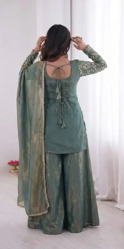 JF 043 Teal Pure Fendy Silk Salwar Suitwith Embroidery Work & Sequins Work. Exclusive Offer ₹1940. Delivery 4-6 Working Days. Shop now. | Jump Suits, Salwar suit, Casual Suits, Creative suits, Designer Suits, Palazzo Suits, Party Wear Suits, Patiala Suits, Straight Suits
