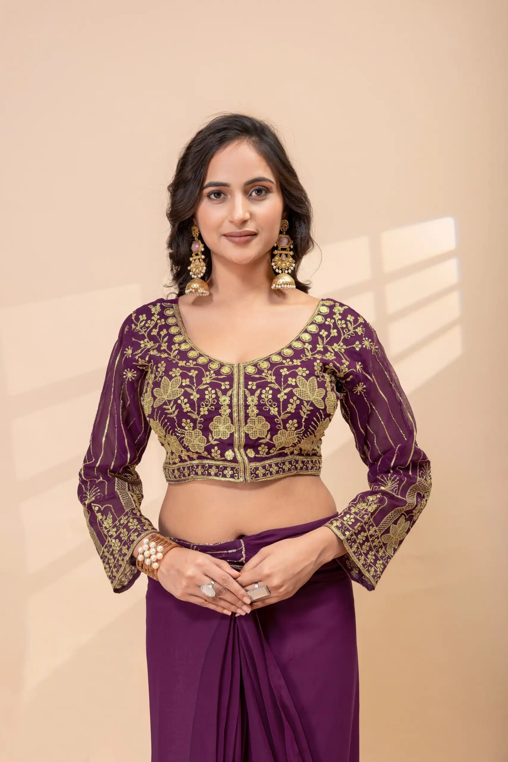 ST 1172 Wine Faux Georgette Saree with Embroidery Work & Bead Work. Now at just ₹1849. Delivery 4-6 Working Days. Shop now. | Designer Sarees, Modern Digital sarees, Sarees, Bollywood Sarees, Creative Sarees, Embroidered Sarees, Ethnic Saree, Party Wear Sarees