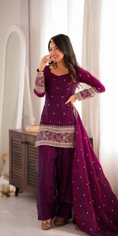 KB 310 Wine in Wine Fendy Silk Embroidery Work & Sequins Work Salwar Suit . Now at just ₹2049. Delivery 4-6 Working Days. Shop now. | Jump Suits, Salwar suit, Casual Suits, Creative suits, Designer Suits, Palazzo Suits, Party Wear Suits, Patiala Suits, Straight Suits