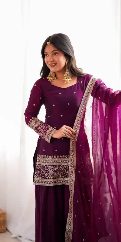 KB 310 Wine in Wine Fendy Silk Embroidery Work & Sequins Work Salwar Suit . Now at just ₹2049. Delivery 4-6 Working Days. Shop now. | Jump Suits, Salwar suit, Casual Suits, Creative suits, Designer Suits, Palazzo Suits, Party Wear Suits, Patiala Suits, Straight Suits