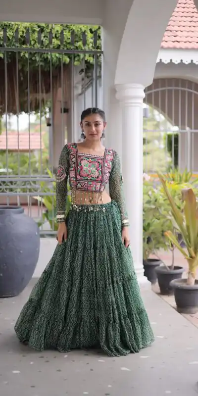 KA 5080 Green| Faux Georgette Lehenga Choli with Embroidery Work & Lace Work. Special Price ₹2499. Delivery 4-6 Working Days. Shop now. | Lehenga, Bollywood Lehenga, Creative Lehenga, Designer Lehenga, Embroidered Lehenga, Party Wear Lehenga