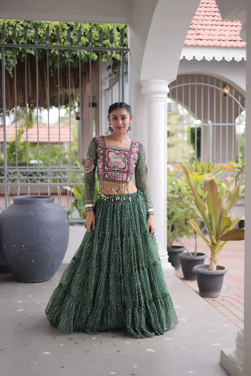 KA 5080 Green| Faux Georgette Lehenga Choli with Embroidery Work & Lace Work. Special Price ₹2499. Delivery 4-6 Working Days. Shop now. | Lehenga, Bollywood Lehenga, Creative Lehenga, Designer Lehenga, Embroidered Lehenga, Party Wear Lehenga