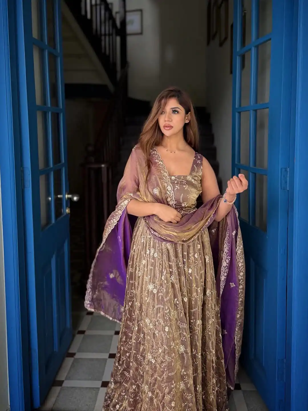 NSR 896 Purple Perfect for Wedding, Party, Makar Sankranti, Raksha Bandhan, Ganesh Chaturthi – Fendy Silk Gown. Festive Deal ₹2149. Delivery 4-6 Working Da | Gowns, Bollywood Gowns, Creative Gowns, Designer Gowns, Embroidered Gowns, Party Wear Gowns