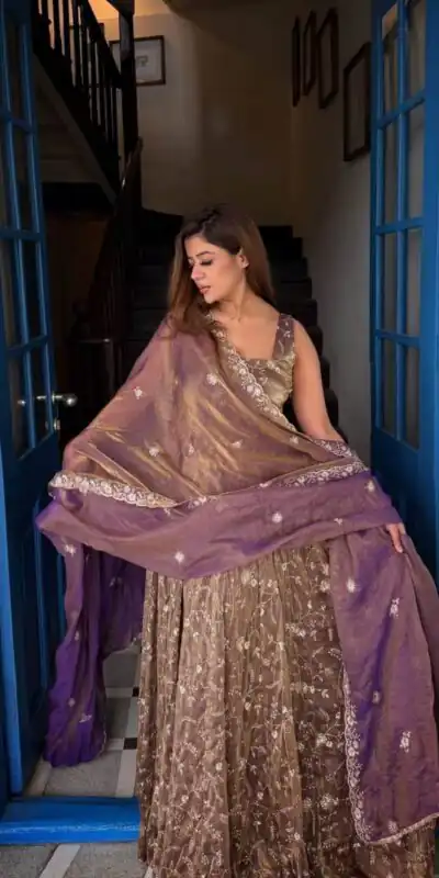 NSR 896 Purple Perfect for Wedding, Party, Makar Sankranti, Raksha Bandhan, Ganesh Chaturthi – Fendy Silk Gown. Festive Deal ₹2149. Delivery 4-6 Working Da | Gowns, Bollywood Gowns, Creative Gowns, Designer Gowns, Embroidered Gowns, Party Wear Gowns