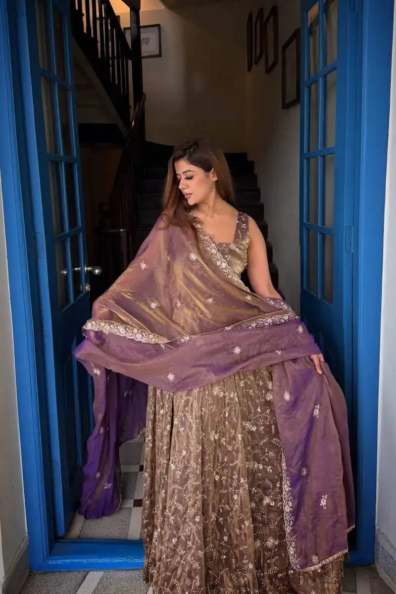 NSR 896 Purple Perfect for Wedding, Party, Makar Sankranti, Raksha Bandhan, Ganesh Chaturthi – Fendy Silk Gown. Festive Deal ₹2149. Delivery 4-6 Working Da | Gowns, Bollywood Gowns, Creative Gowns, Designer Gowns, Embroidered Gowns, Party Wear Gowns