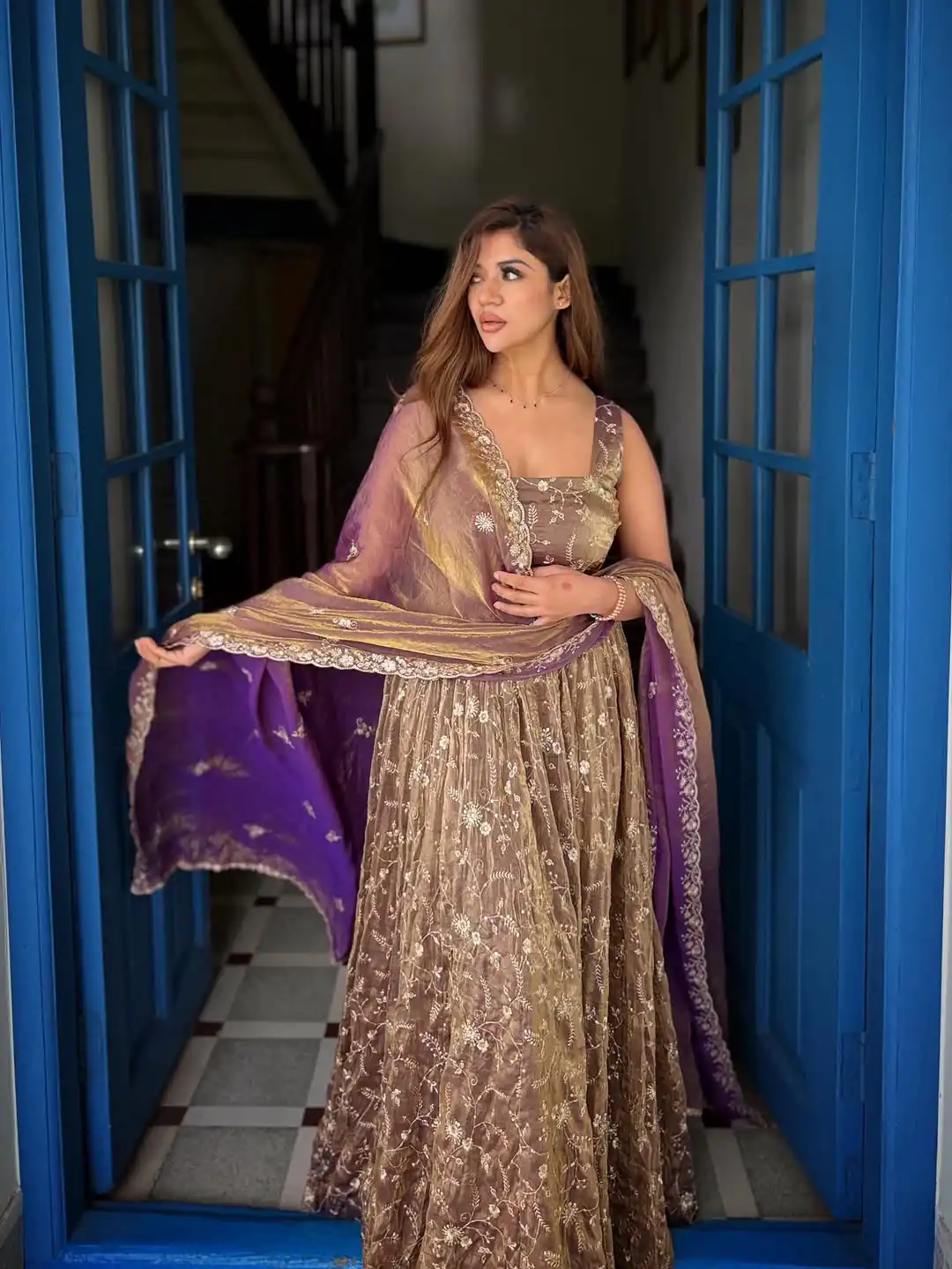 NSR 896 Purple Perfect for Wedding, Party, Makar Sankranti, Raksha Bandhan, Ganesh Chaturthi – Fendy Silk Gown. Festive Deal ₹2149. Delivery 4-6 Working Da | Gowns, Bollywood Gowns, Creative Gowns, Designer Gowns, Embroidered Gowns, Party Wear Gowns