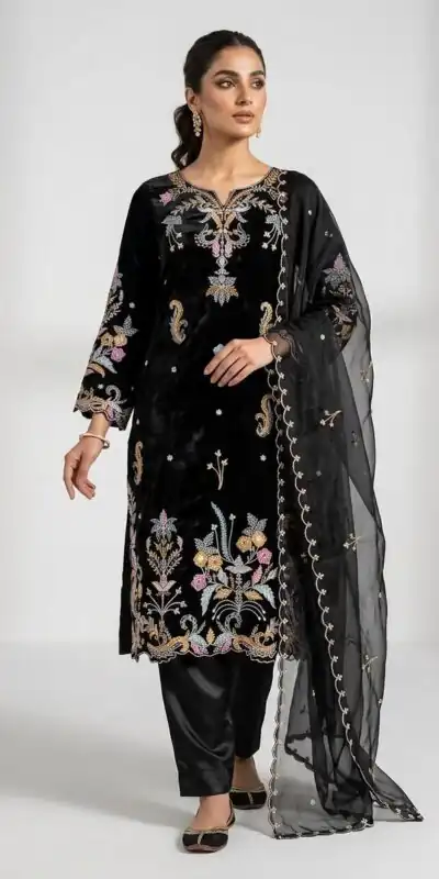LG 2124 Black Color Roman Silk Salwar Suit with Embroidery Work. Available at ₹2149 only. Delivery 4-6 Working Days. Shop now. | Jump Suits, Salwar suit, Casual Suits, Creative suits, Designer Suits, Palazzo Suits, Party Wear Suits, Patiala Suits, Straight Suits