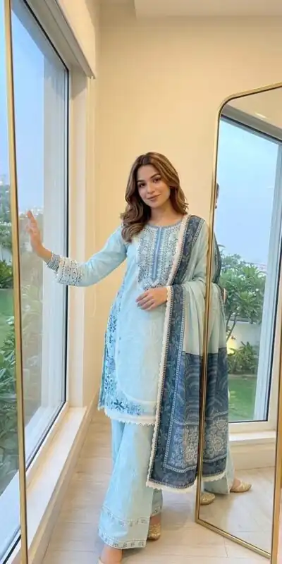AD 233 Blue in White Satin Rayon Digital Print & Embroidery Work Salwar Suit . Festive Deal ₹2449. Delivery 4-6 Working Days. Shop now. | Jump Suits, Salwar suit, Casual Suits, Creative suits, Designer Suits, Palazzo Suits, Party Wear Suits, Patiala Suits, Straight Suits